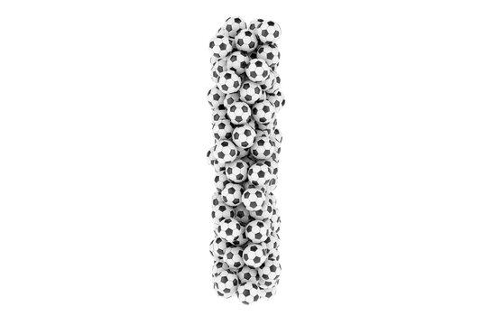 Letter I from soccer balls or football balls, 3D rendering