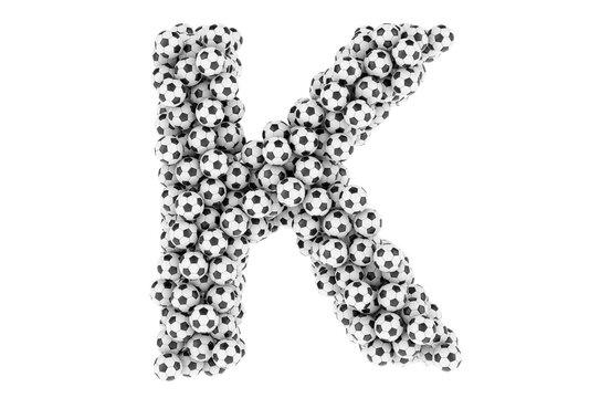 Letter K from soccer balls or football balls, 3D rendering