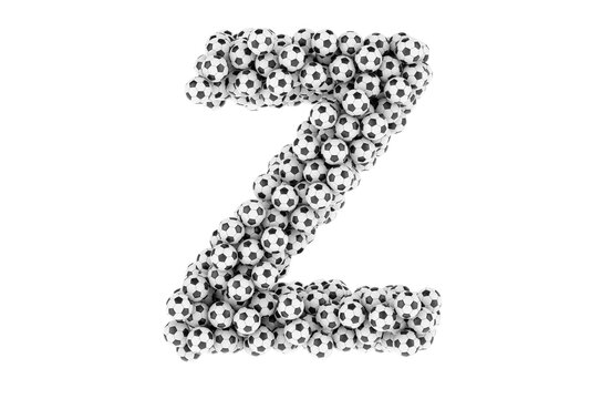 Letter Z from soccer balls or football balls, 3D rendering