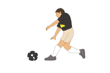 Young boy kicking soccer ball