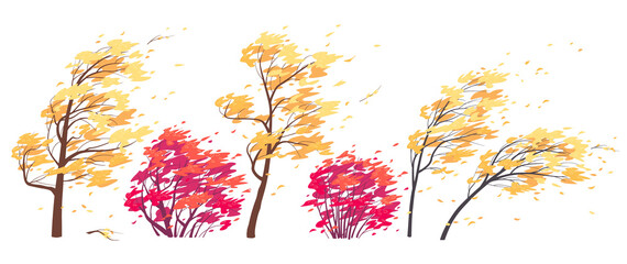 Wall Mural - Set of Trees and Bushes in Autumn Windy Weather
