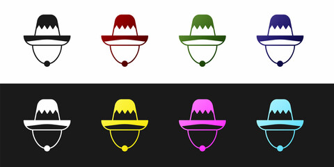 Poster - Set Traditional mexican sombrero hat icon isolated on black and white background. Vector