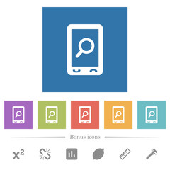 Sticker - Mobile search flat white icons in square backgrounds