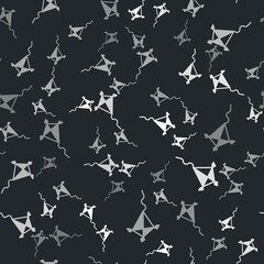  Grey Kite icon isolated seamless pattern on black background. Vector
