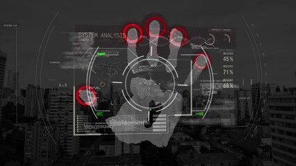Poster - Animation of data processing over biometric handprint