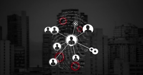 Poster - Animation of data processing and network of connections over biometric fingerprint