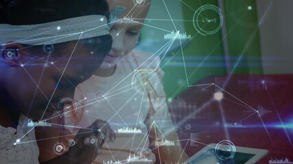 Poster - Animation of networks of connections over schoolgirls using tablets