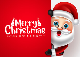 Christmas santa claus vector template. Merry christmas text in red empty space for messages with santa claus character for holiday greeting card design. Vector illustration.
