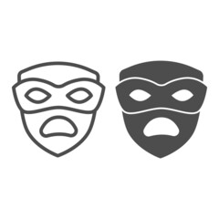 Poster - Carnival mask, tragedy mask, sad face line and solid icon, masquerade concept, drama masque vector sign on white background, outline style icon for mobile concept and web design. Vector graphics.
