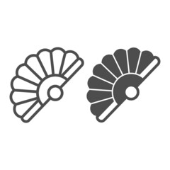 Poster - Classic Japanese folding fan line and solid icon, theater concept, hand fan vector sign on white background, outline style icon for mobile concept and web design. Vector graphics.