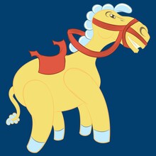 Cute Horse With Saddle On Blue Background
