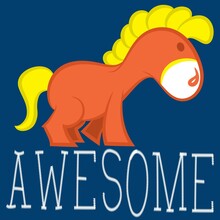 Cute Horse, Text Awesome And Blue Background