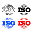 © Skydot - ISO icon. Simple outline, solid, flat style. Certified, certificate, mark, quality, symbol, management, stamp, standard, approved concept. Vector illustration isolated on white background. EPS 10