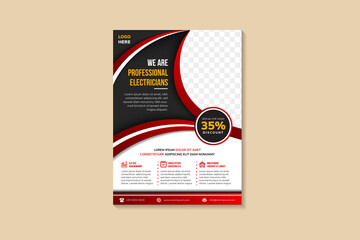 Poster - Vertical Flyer for we are professional electricians, creative concept for advertising, template for posting photos and text. black white background with red gradient element.