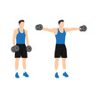 © lioputra - Man doing Lateral side shoulder dumbbell raises. Power partials exercise. Flat vector illustration isolated on white background