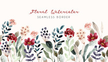 Flower Garden Watercolor Seamless Border