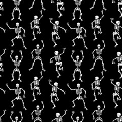 Wall Mural - Seamless pattern with black skeletons. Day of the Dead pattern 