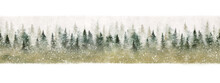 Seamless pattern of winter forest in the snow. Christmas magic painted with watercolor