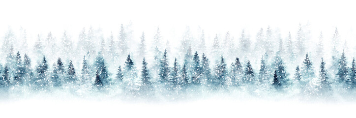 Wall Mural - seamless pattern with snowy spruce forest. christmas mood. watercolor painting isolated on white bac