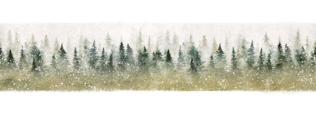 Wall Mural - seamless pattern of winter forest in the snow. christmas magic painted with watercolor
