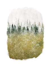 Wall Mural - watercolor painting of winter forest in the snow. magical christmas landscape