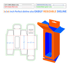 Wall Mural - Hanging window box, snap lock mobile charger box, 3x3x6 inch box dieline packaging design and 3D box