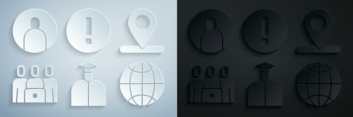 Poster - Set Student, Location, Online class, Social network, Information and Create account screen icon. Vector