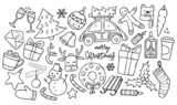 Fototapeta Pokój dzieciecy - Set of Christmas doodles isolated on white background.