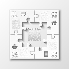 Fototapete - four sided 3d puzzle presentation. abstract puzzle infographic template with explanatory text field 