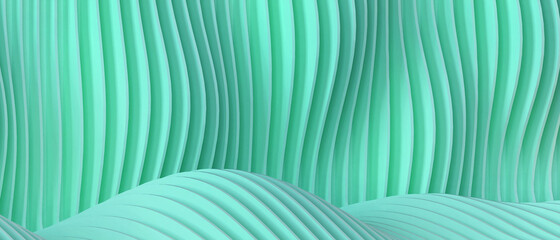 Poster - Abstract Background. Geometric shapes and Origami Paper Wave display futuristic Digital art with Different Concept on Green. Copy Space -3d Rendering