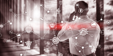 Wall Mural - global business connection. innovation concept on virtual screen. internet of things. smart industry