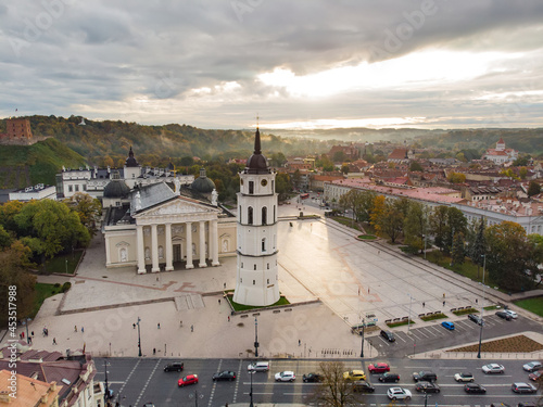 Aerial view of The Cathedral Square, main square of Vilnius Old Town, a key location in city\'s public life, situated as it is at the crossing of the main streets, Lithuania.