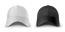 White And Black Baseball Cap Front View Realistic Vector Template.