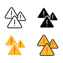 Wall Mural - Warning attention sign with exclamation symbol in triangle badge for beware. Web button, Hazard caution. Alerts, exclamation, group, warning icon. Vector illustration Design, white background EPS10