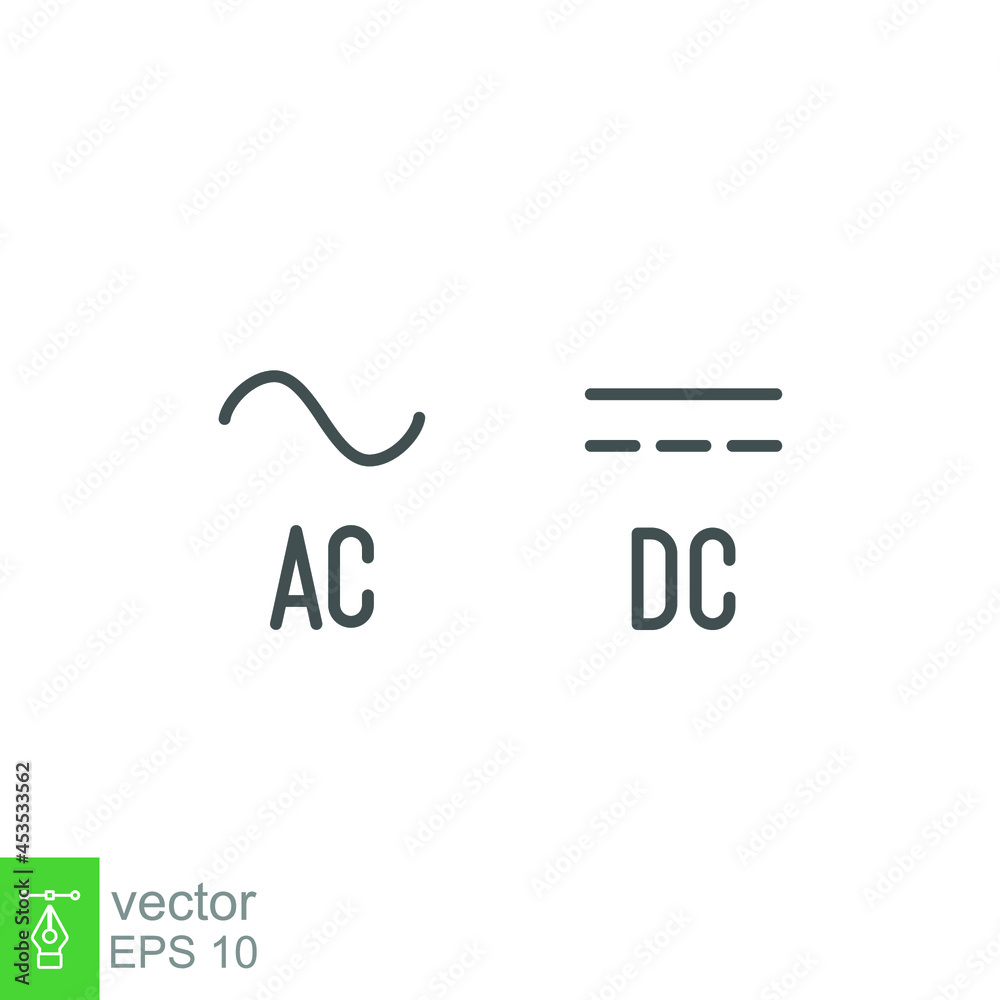 Direct and Alternating Current DC and AC Symbol Sign icon. Potential ...