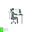 Ergonomic workplace icon. Computer desk workstation infographic. correct postures office syndrome of back body position for spine, neck care, eye sight. Solid, Glyph style. Vector illustration. EPS 10