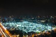 Panoramic view of cityscape and construction site in metropolis . Real estate development in downtown business district .