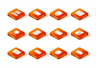 Poster - Set Chest for game, Portable video console, Computer network, Alien, Video, Live streaming online and Shield icon. Vector