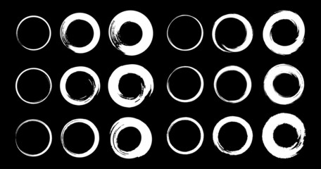 Wall Mural - white hand drawn grunge circle frames set. brush stroke rounds. sketch scribble circular design elem