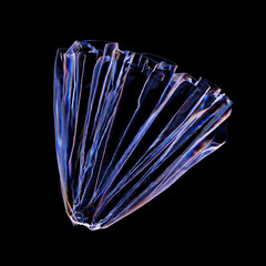 Poster - 3d render of deformed geometry shape made of glass with dispersion. Light separation. Trendy modern background. Abstract crumpled cloth...