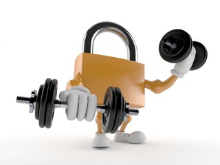 Canvas Print - Padlock character with dumbbells