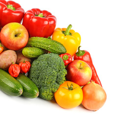 Sticker - Composition of fresh vegetables and fruits isolated on white