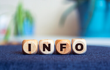 Wall Mural - Info word made with wooden cubes on light background in isolation. Business concept.