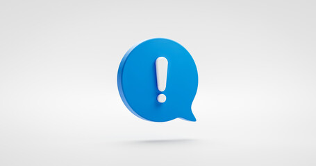 Fototapete - Blue exclamation icon sign or attention caution mark illustration graphic element symbol isolated on white background with warning problem error message button design concept. 3D rendering.