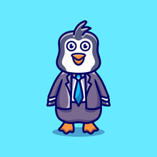 Cute Businessman Boss Penguin Cartoon Illustration