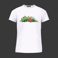 Wall Mural - White T-shirt with coral reef and corals. Vector Illustration