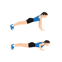 Wall Mural - Woman doing push ups exercise. Flat vector illustration isolated on white background