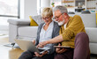 © NDABCREATIVITY - Cheerful senior couple using technology devices and having fun at home
