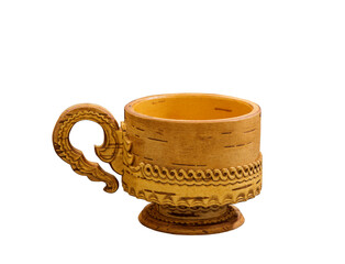 Wall Mural - Birch bark tea mug on a white background isolated, traditional Russian folk art. Russia