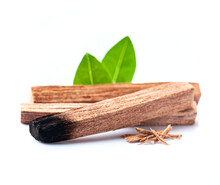 Sandalwood With Leaves On White Backgrounds